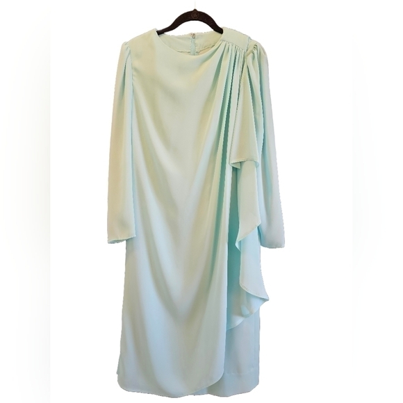 Vintage 60/70 blue dress with drapped shoulder handmade medium - Picture 1 of 2